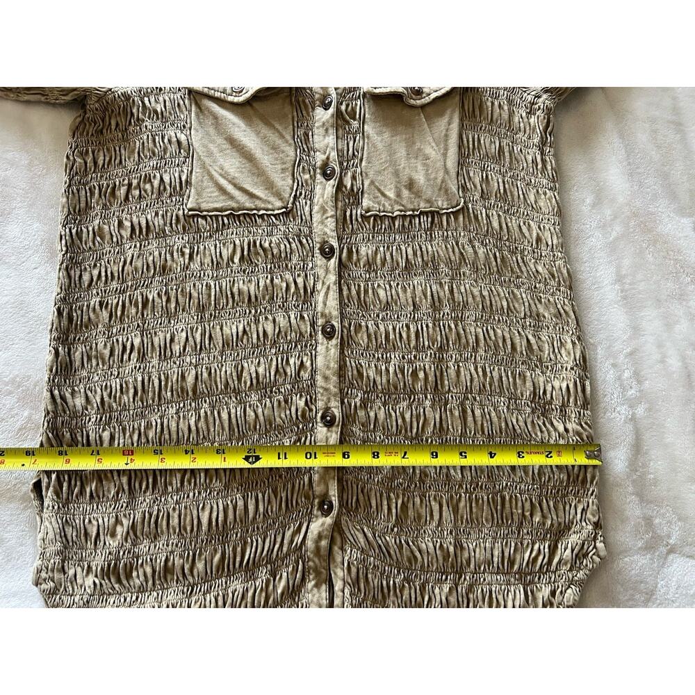 Anthropologie Pilcro Smocked Shacket Button Up Chest Pocket Olive Green Size S - Picture 16 of 16